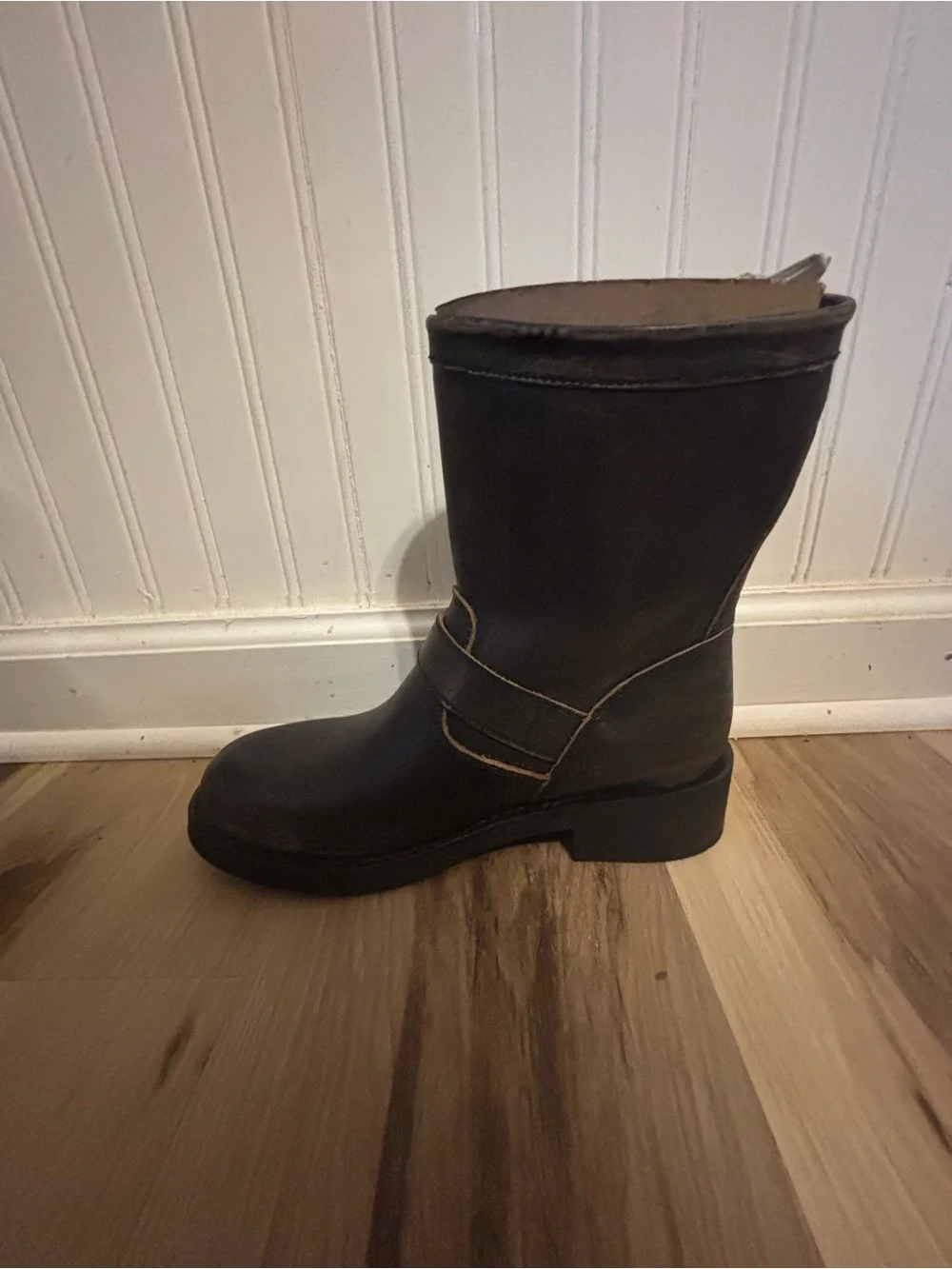 Viv Short Engineer Distressed Black / 7.5  Leather Engineer Boots with Buckles